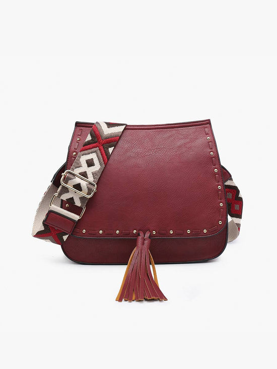 Bailey Crossbody with Print Contrast Strap Wine