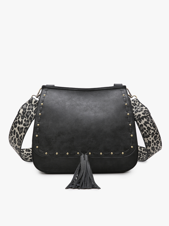 Bailey Crossbody with Print Contrast Strap Black