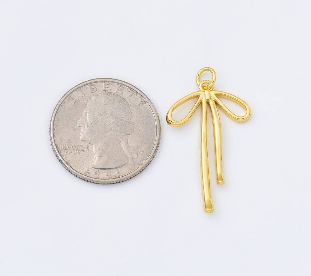Gold Filled Ribbon Bow Minimalist Charm Pendant, CP1952