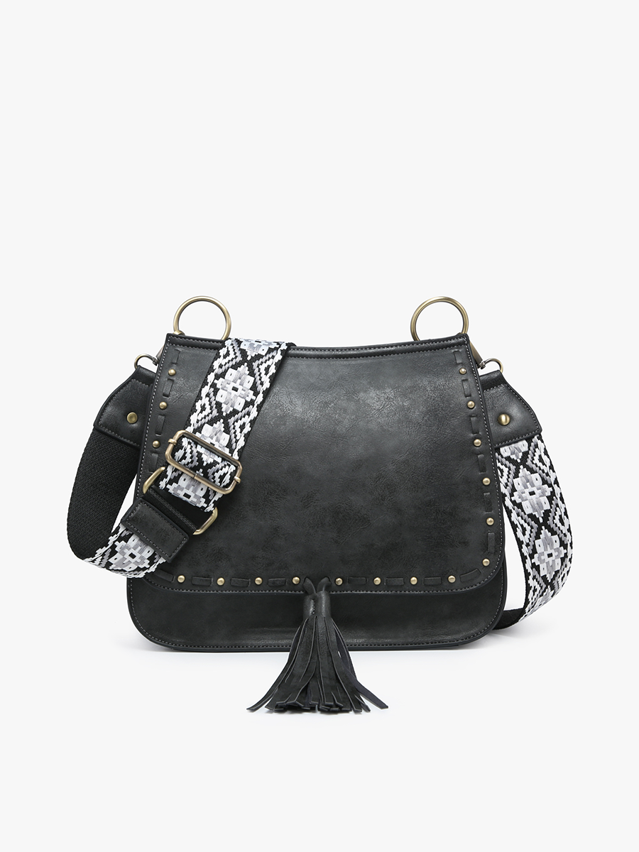 Bailey Crossbody with Print Contrast Strap Black