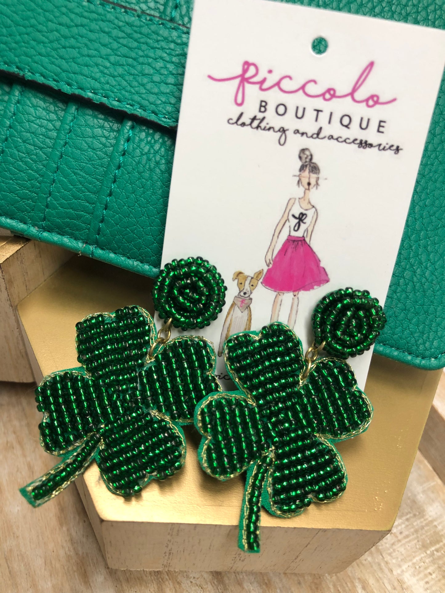 Large Shamrock Beaded Earrings