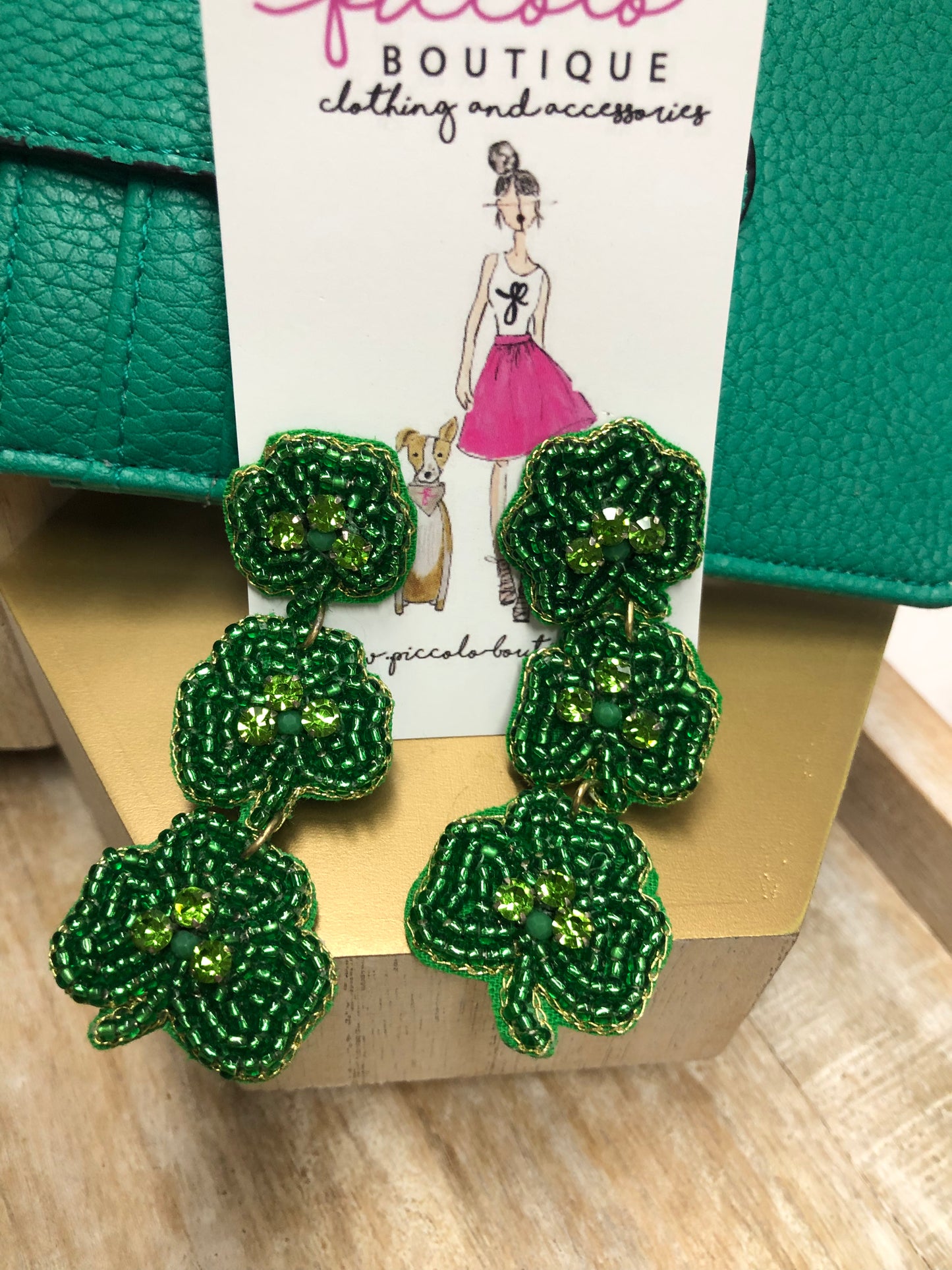 Three Shamrocks Beaded Earrings