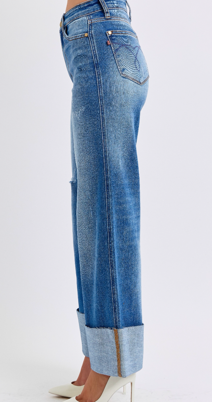 Rachel Retro Wide Leg w/ Cuff Denim