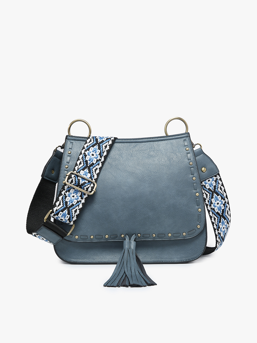 Bailey Crossbody with Print Contrast Strap Black