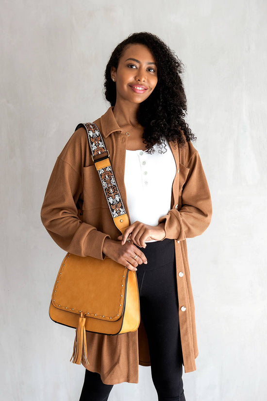 Bailey Crossbody with Print Contrast Strap Brown/Tan